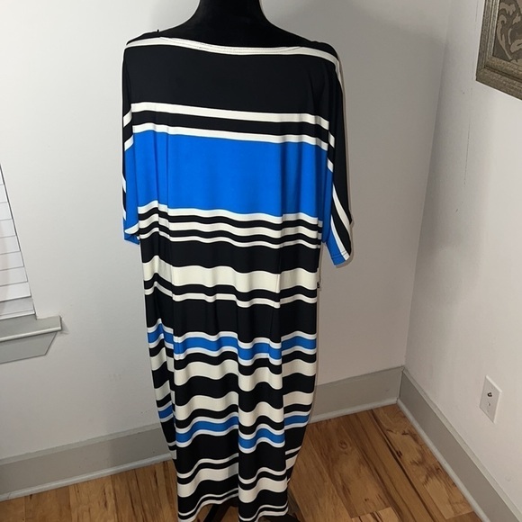 R &‎ K horizontal stripes shift dress black blue ivory short sleeves Sz 3X - Picture 4 of 7